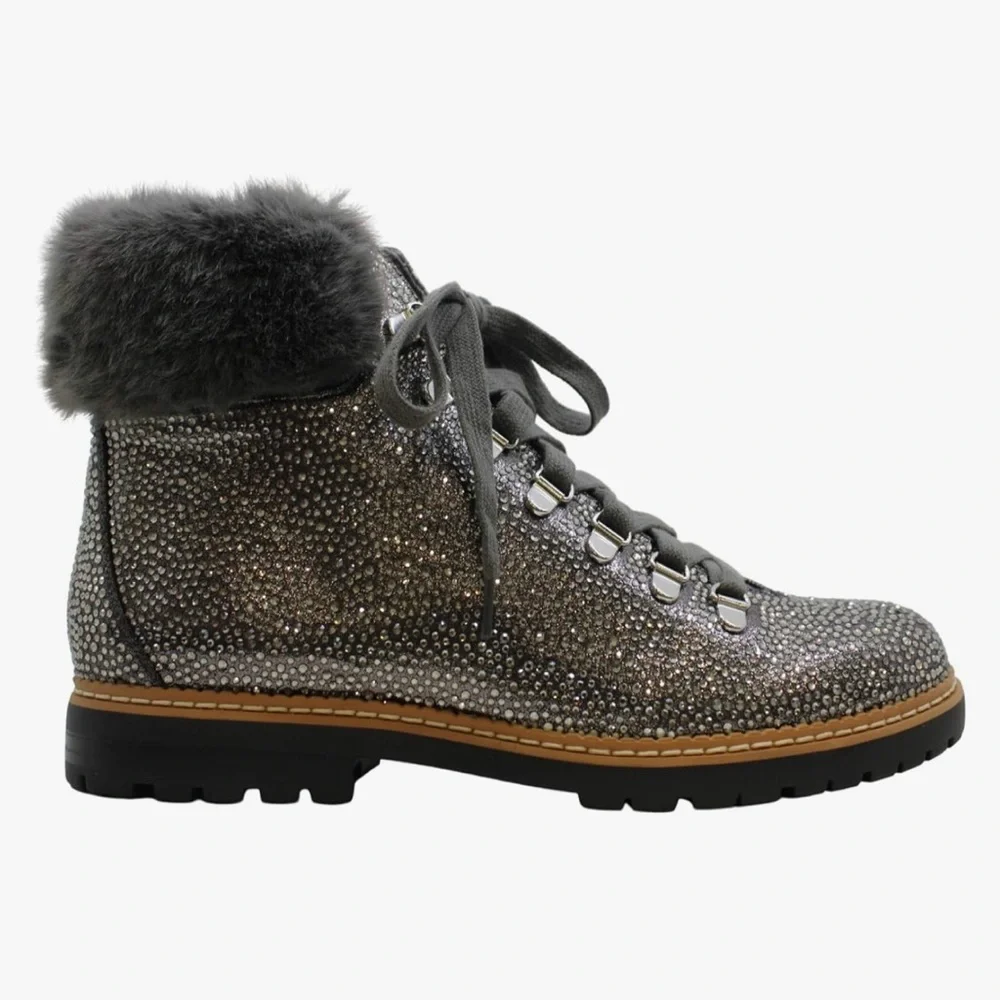 INC Women's Gray Fur-Trimmed Ankle Boots